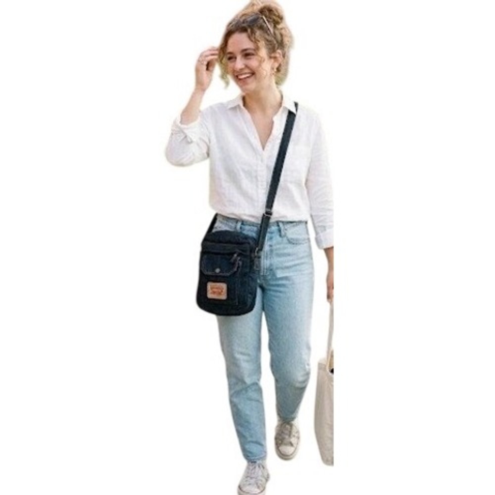 Levi Strauss & Co Dark Wash Denim Crossbody Bag Messenger Two Horse Patch Blue